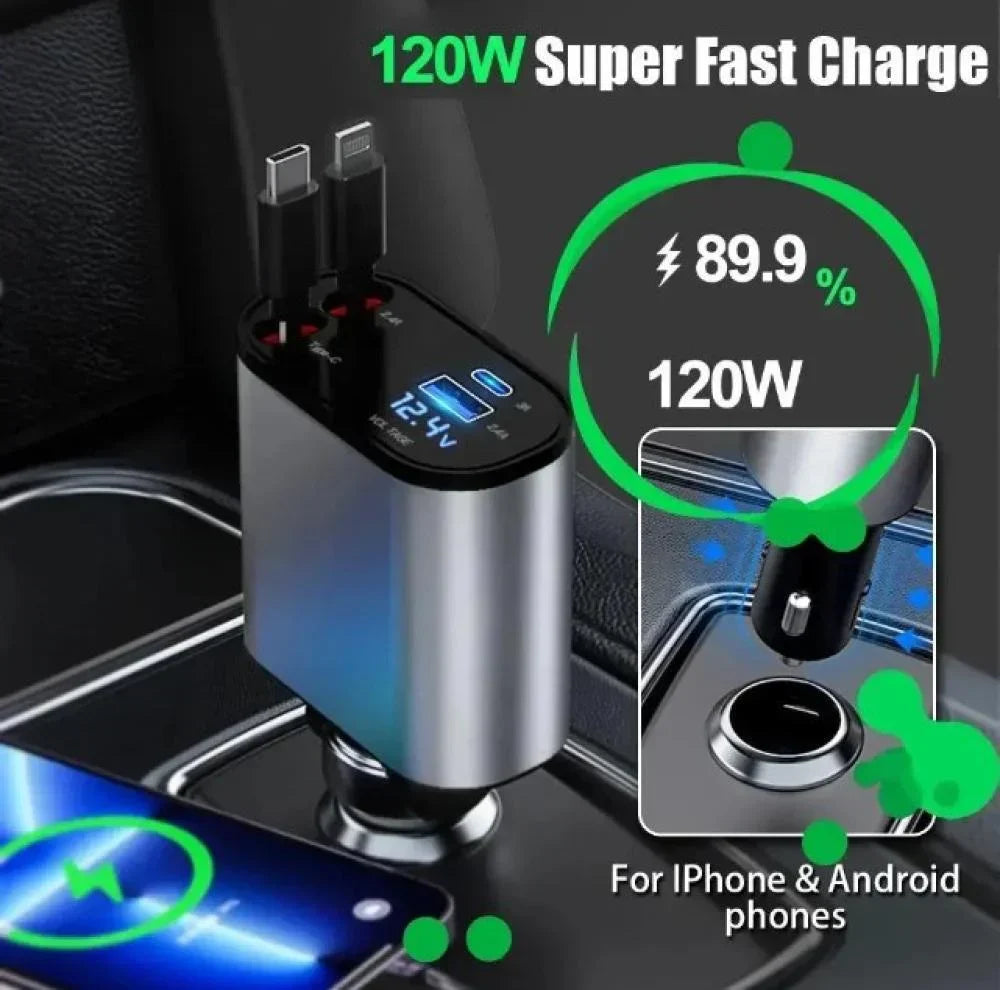 شاحن السيارة سوبر فاست لجميع الاجهزة مع 4 منافذ وبقوة 120 واط