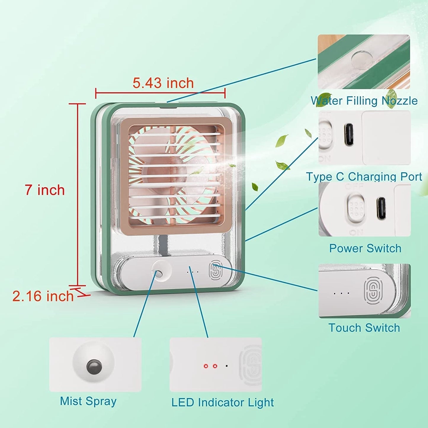 المروحة المحمولة الذكية المضيئة - Makfool